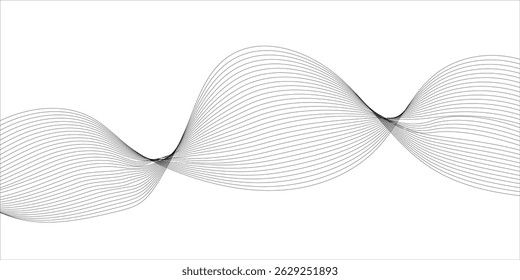 Abstract wave element for design. Digital frequency track equalizer. Stylized line art background. Vector illustration. Wave with lines created using blend tool. Curved wavy line, smooth stripe. 