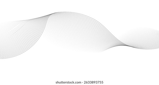 Abstract wave element for design. Digital frequency track equalizer. Stylized line art background. Vector illustration. Wave with lines created using blend tool. Curved wavy line, smooth stripe.