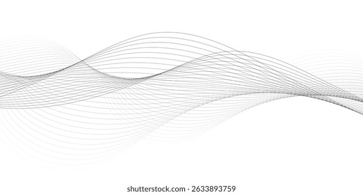 Abstract wave element for design. Digital frequency track equalizer. Stylized line art background. Vector illustration. Wave with lines created using blend tool. Curved wavy line, smooth stripe.