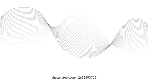 Abstract wave element for design. Digital frequency track equalizer. Stylized line art background. Vector illustration. Wave with lines created using blend tool. Curved wavy line, smooth stripe.