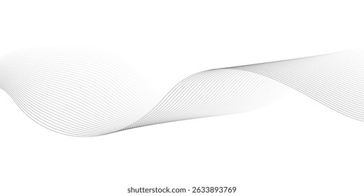 Elemento de onda abstrato para projeto. Equalizador de faixa de frequência digital. Plano de fundo da arte em linha estilizada. Ilustração vetorial. Ondular com linhas criadas usando a ferramenta de mesclagem. Linha ondulada curva, faixa lisa.