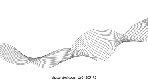 Abstract wave element for design. Digital frequency track equalizer. Stylized line art background. Vector illustration. Wave with lines created using blend tool. Curved wavy line, smooth stripe.