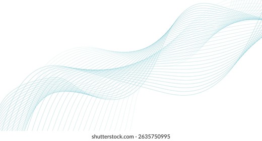 Abstract wave element for design. Digital frequency track equalizer. Stylized line art background. Vector illustration. Wave with lines created using blend tool. Curved wavy line, smooth stripe. 