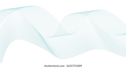 Abstract wave element for design. Digital frequency track equalizer. Stylized line art background. Vector illustration. Wave with lines created using blend tool. Curved wavy line, smooth stripe. 