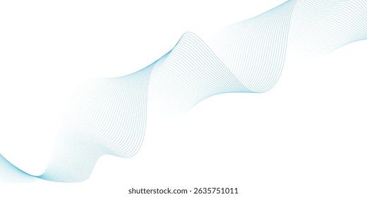 Abstract wave element for design. Digital frequency track equalizer. Stylized line art background. Vector illustration. Wave with lines created using blend tool. Curved wavy line, smooth stripe. 