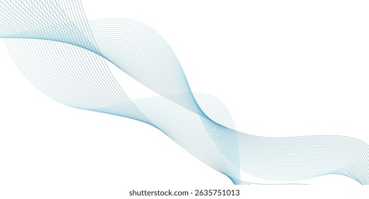 Abstract wave element for design. Digital frequency track equalizer. Stylized line art background. Vector illustration. Wave with lines created using blend tool. Curved wavy line, smooth stripe. 
