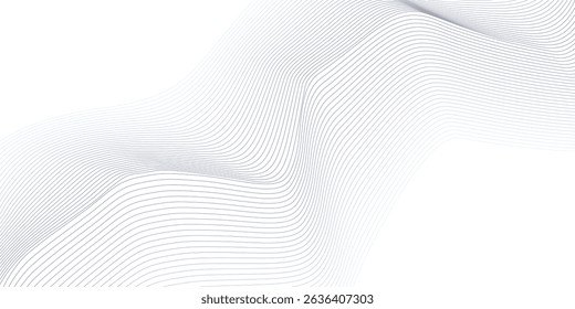 Abstract wave element for design. Digital frequency track equalizer. Stylized line art background. Vector illustration. Wave with lines created using blend tool. Curved wavy line, smooth stripe.