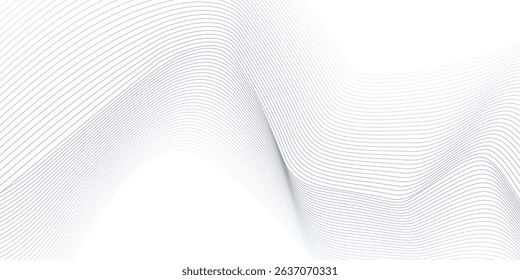 Abstract wave element for design. Digital frequency track equalizer. Stylized line art background. Vector illustration. Wave with lines created using blend tool. Curved wavy line, smooth stripe. 