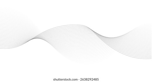 Abstract wave element for design. Digital frequency track equalizer. Stylized line art background. Vector illustration. Wave with lines created using blend tool. Curved wavy line, smooth stripe.      