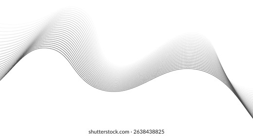 Abstract wave element for design. Digital frequency track equalizer. Stylized line art background. Vector illustration. Wave with lines created using blend tool. Curved wavy line, smooth stripe.
