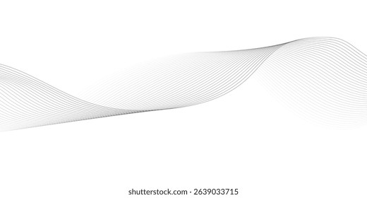 Abstract wave element for design. Digital frequency track equalizer. Stylized line art background. Vector illustration. Wave with lines created using blend tool. Curved wavy line, smooth stripe. 