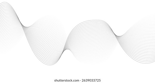 Abstract wave element for design. Digital frequency track equalizer. Stylized line art background. Vector illustration. Wave with lines created using blend tool. Curved wavy line, smooth stripe. 