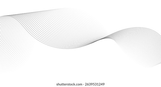 Abstract wave element for design. Digital frequency track equalizer. Stylized line art background. Vector illustration. Wave with lines created using blend tool. Curved wavy line, smooth stripe.