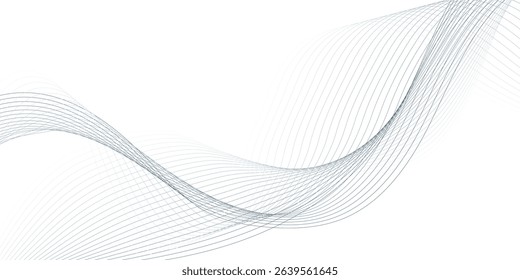 Abstract wave element for design. Digital frequency track equalizer. Stylized line art background. Vector illustration. Wave with lines created using blend tool. Curved wavy line, smooth stripe. 