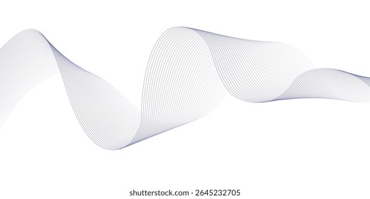 Abstract wave element for design. Digital frequency track equalizer. Stylized line art background. Vector illustration. Wave with lines created using blend tool. Curved wavy line, smooth stripe. 