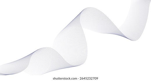 Abstract wave element for design. Digital frequency track equalizer. Stylized line art background. Vector illustration. Wave with lines created using blend tool. Curved wavy line, smooth stripe. 