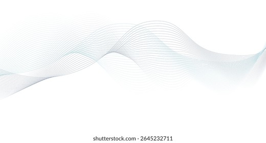 Abstract wave element for design. Digital frequency track equalizer. Stylized line art background. Vector illustration. Wave with lines created using blend tool. Curved wavy line, smooth stripe. 