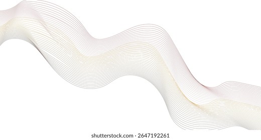 Abstract wave element for design. Digital frequency track equalizer. Stylized line art background. Vector illustration. Wave with lines created using blend tool. Curved wavy line, smooth stripe. 