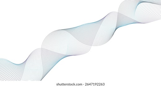 Abstract wave element for design. Digital frequency track equalizer. Stylized line art background. Vector illustration. Wave with lines created using blend tool. Curved wavy line, smooth stripe. 