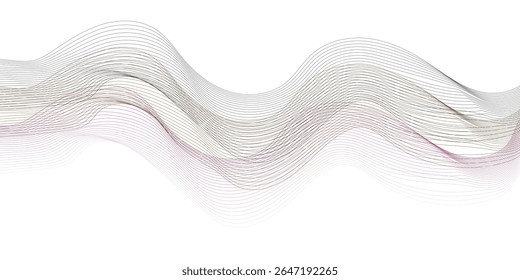 Abstract wave element for design. Digital frequency track equalizer. Stylized line art background. Vector illustration. Wave with lines created using blend tool. Curved wavy line, smooth stripe. 