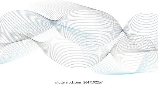 Abstract wave element for design. Digital frequency track equalizer. Stylized line art background. Vector illustration. Wave with lines created using blend tool. Curved wavy line, smooth stripe. 