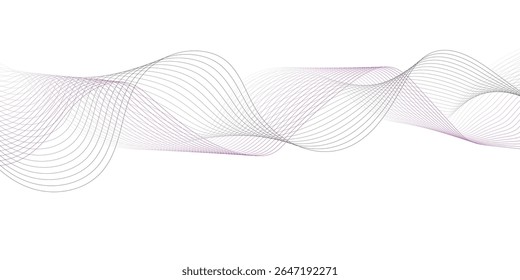 Abstract wave element for design. Digital frequency track equalizer. Stylized line art background. Vector illustration. Wave with lines created using blend tool. Curved wavy line, smooth stripe. 