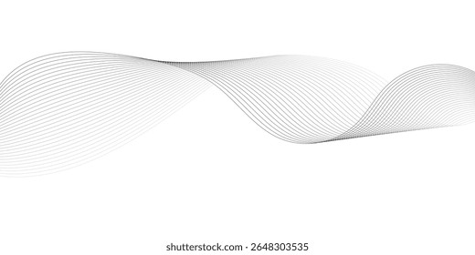Abstract wave element for design. Digital frequency track equalizer. Stylized line art background. Vector illustration. Wave with lines created using blend tool. Curved wavy line, smooth stripe. 