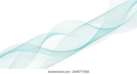 Abstract wave element for design. Digital frequency track equalizer. Stylized line art background. Vector illustration. Wave with lines created using blend tool. Curved wavy line, smooth stripe.