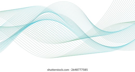 Abstract wave element for design. Digital frequency track equalizer. Stylized line art background. Vector illustration. Wave with lines created using blend tool. Curved wavy line, smooth stripe.