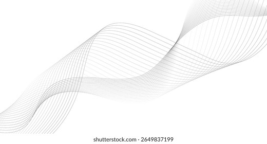 Abstract wave element for design. Digital frequency track equalizer. Stylized line art background. Vector illustration. Wave with lines created using blend tool. Curved wavy line, smooth stripe. 