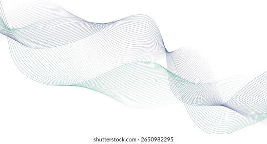 Abstract wave element for design. Digital frequency track equalizer. Stylized line art background. Vector illustration. Wave with lines created using blend tool. Curved wavy line, smooth stripe.