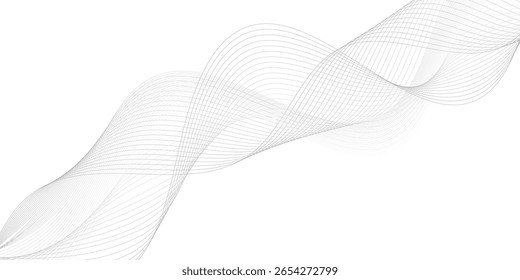 Elemento de onda abstrato para projeto. Equalizador de faixa de frequência digital. Plano de fundo da arte em linha estilizada. Ilustração vetorial. Ondular com linhas criadas usando a ferramenta de mesclagem. Linha ondulada curva, faixa lisa. 