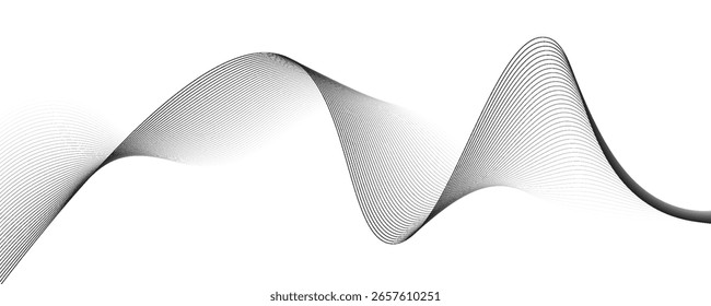 Elemento de onda abstrato para projeto. Equalizador de faixa de frequência digital. Plano de fundo da arte em linha estilizada. Ilustração vetorial. Ondular com linhas criadas usando a ferramenta de mesclagem.