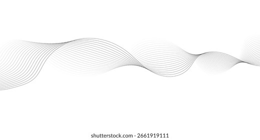 Abstract wave element for design. Digital frequency track equalizer. Stylized line art background. Vector illustration. Wave with lines created using blend tool. Curved wavy line, smooth stripe.