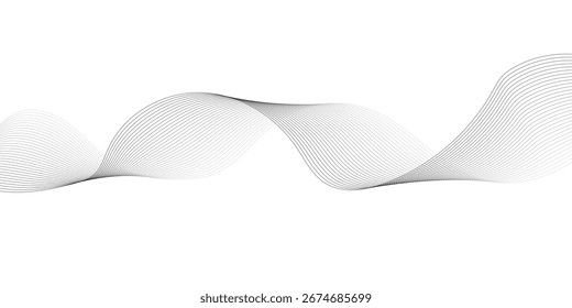 Abstract wave element for design. Digital frequency track equalizer. Stylized line art background. Vector illustration. Wave with lines created using blend tool. Curved wavy line, smooth stripe.