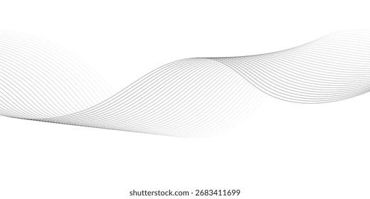 Abstract wave element for design. Digital frequency track equalizer. Stylized line art background. Vector illustration. Wave with lines created using blend tool. Curved wavy line, smooth stripe. 