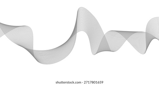 Elemento de onda abstrato para projeto. Equalizador de faixa de frequência digital. Plano de fundo da arte em linha estilizada. Ilustração vetorial. Onda com linhas criadas usando a ferramenta de mesclagem. cinza suave