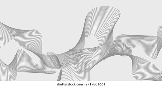 Elemento de onda abstrato para projeto. Equalizador de faixa de frequência digital. Plano de fundo da arte em linha estilizada. Ilustração vetorial. Onda com linhas criadas usando a ferramenta de mesclagem. cinza suave