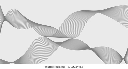 Elemento de onda abstrato para projeto. Equalizador de faixa de frequência digital. Plano de fundo da arte em linha estilizada. Ilustração vetorial. Onda com linhas criadas usando a ferramenta de mesclagem. cinza suave