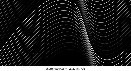 Elemento de onda abstrato para projeto. Equalizador de faixa de frequência digital. Plano de fundo da arte em linha estilizada. Ilustração vetorial. Ondular com linhas criadas usando a ferramenta de mesclagem. Linha ondulada curva, linhas vetoriais