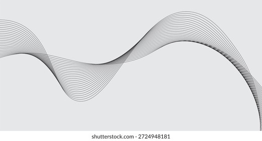 Elemento de onda abstrato para projeto. Equalizador de faixa de frequência digital. Plano de fundo da arte em linha estilizada. Ilustração vetorial. Onda com linhas criadas usando a ferramenta de mistura. cinza suave,eps10