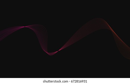 Abstract wave element for design. Digital frequency track equalizer. Stylized line art background. Colorful shiny wave with lines created using blend tool. Curved wavy line, smooth stripe. Vector.