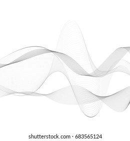 Abstract wave element for design. Digital frequency track equalizer. Stylized line art background. Vector illustration. Wave with lines created using blend tool. Curved wavy line, smooth stripe.
