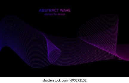 Abstract wave element for design. Digital frequency track equalizer. Stylized line art background. Colorful shiny wave with lines created using blend tool. Curved wavy line, smooth stripe. Vector.