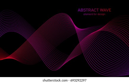 Abstract wave element for design. Digital frequency track equalizer. Stylized line art background. Colorful shiny wave with lines created using blend tool. Curved wavy line, smooth stripe. Vector.