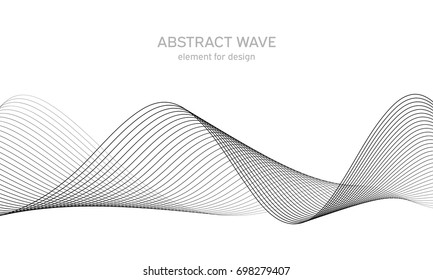 Abstract wave element for design. Digital frequency track equalizer. Stylized line art background. Vector illustration. Wave with lines created using blend tool. Curved wavy line, smooth stripe.