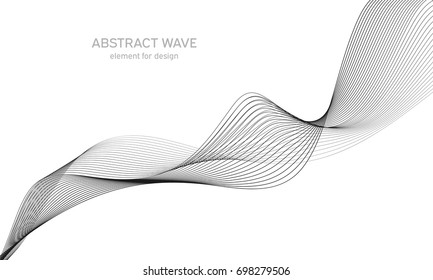 Abstract wave element for design. Digital frequency track equalizer. Stylized line art background. Vector illustration. Wave with lines created using blend tool. Curved wavy line, smooth stripe.