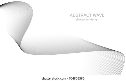 Abstract wave element for design. Digital frequency track equalizer. Stylized line art background. Vector illustration. Wave with lines created using blend tool. Curved wavy line, smooth stripe.