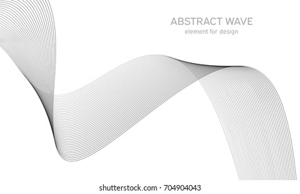 Abstract wave element for design. Digital frequency track equalizer. Stylized line art background. Vector illustration. Wave with lines created using blend tool. Curved wavy line, smooth stripe.