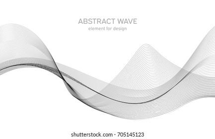 Abstract wave element for design. Digital frequency track equalizer. Stylized line art background. Vector illustration. Wave with lines created using blend tool. Curved wavy line, smooth stripe.